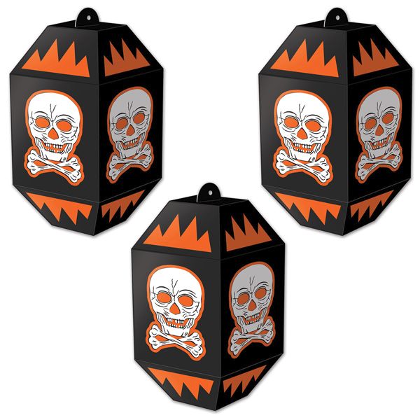 Vintage Halloween Skull Paper Lanterns, 3-Pack