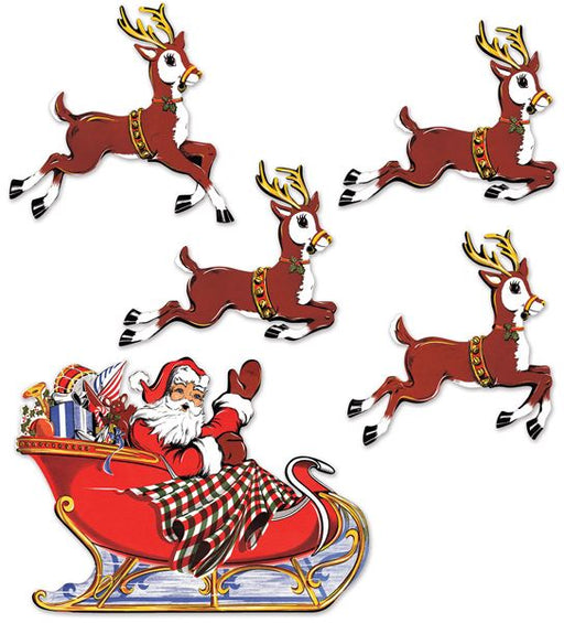 Décorations vintage de Noël Père Noël et traîneau, lot de 5