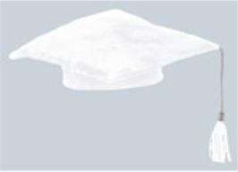 10" MEDIUM WHITE PLUSH GRAD CAP 1/PKG