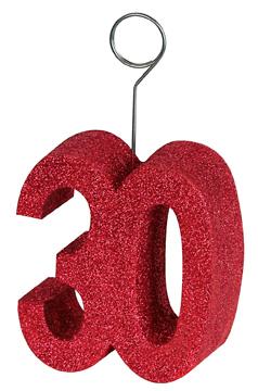 Red Glitter Number 30 Photo and Balloon Holder