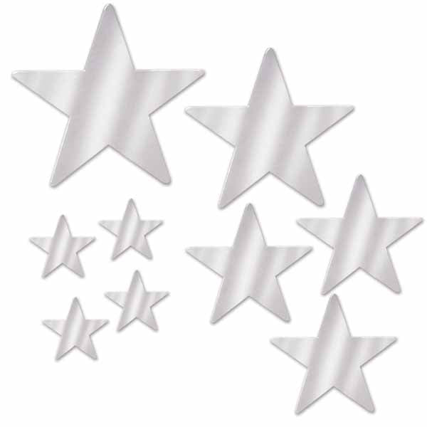 Silver Foil Star Cutouts, 9 Count