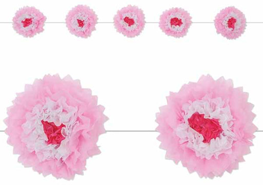Pink and White Tissue Flower Garland with 5 Flowers