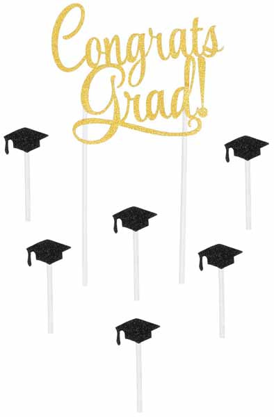 Congrats Grad! Black and Gold Cake Topper