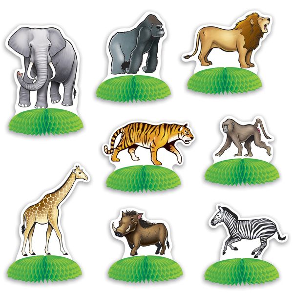 Jungle Safari Animal Mini Centerpieces, 8 Pack