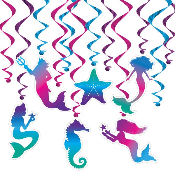 Mermaid Whirls Hanging Decorations, 12 Pack