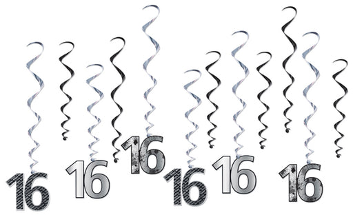 16th Birthday Hanging Whirl Decorations, 12 Pack