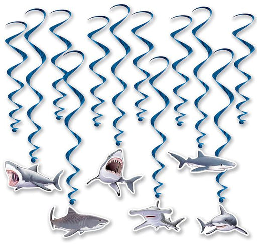 Shark Whirls Hanging Party Decorations, 12-Pack