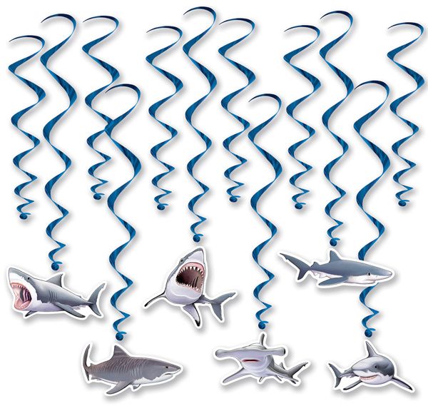 Shark Whirls Hanging Party Decorations, 12-Pack