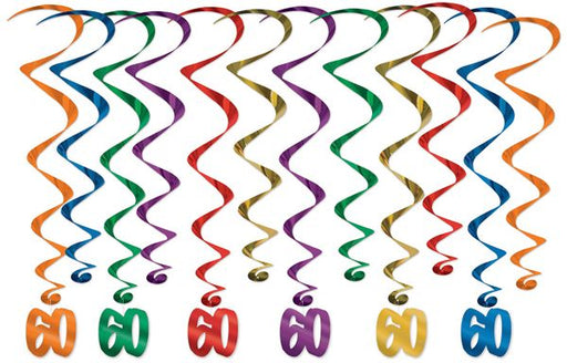 60th Birthday Assorted Hanging Whirls, 12 Pack