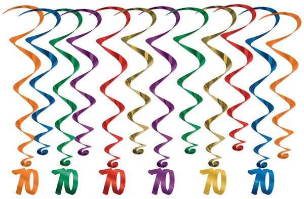 70th Birthday Hanging Whirl Decorations, 12-Pack