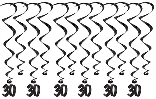 30th Birthday Hanging Whirls, 12 Count