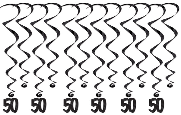 50th Birthday Hanging Whirl Decorations, 12 Count