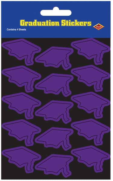 Purple Graduation Cap Stickers, 4 Sheets