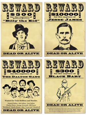 Western Wanted Sign Cutouts, 4 Pack