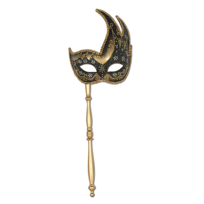 Gold Glittered Masquerade Mask with Stick