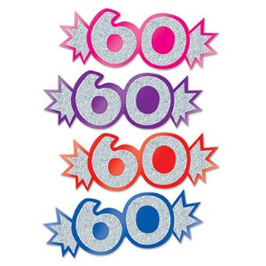 Mini Glittered Number 60 Cutouts, 8 Pack