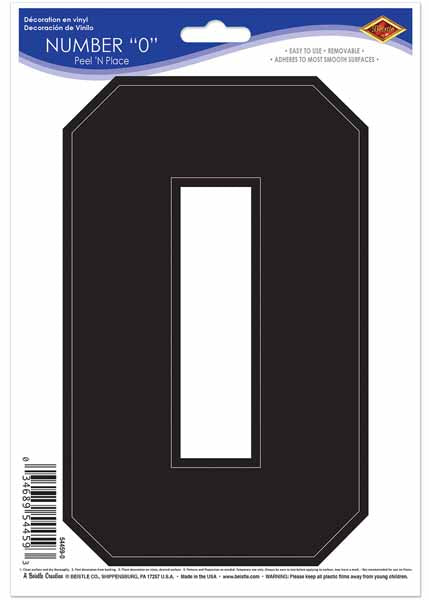 Black Number 0 Peel N Place Decoration