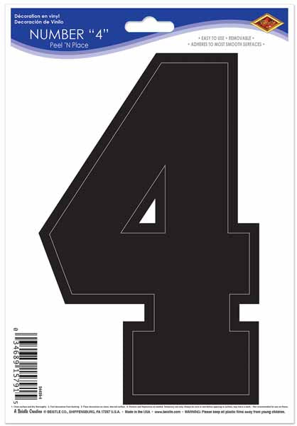 Black Number 4 Peel N Place Decoration