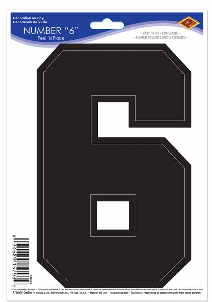 Black Number 6 Peel N Place Decoration