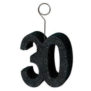 Black Glittered 30 Balloon and Photo Holder