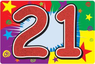 Glittered Number 21 Birthday Sign, 10 x 15 Inches