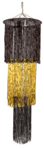 Black and Gold 3-Tier Shimmering Chandelier, 4 ft