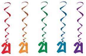 Number 21 Hanging Whirl Decorations, 5 Count