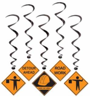 Construction Whirls Hanging Decorations, 5 Pack