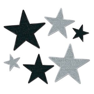 Glittered Foil Stars in Assorted Sizes, 6 Pack