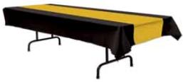 Black & Gold Plastic Table Cover, 54 Inch