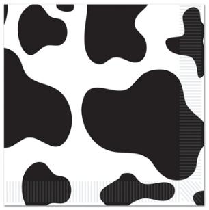 Cow-print luncheon napkins for a farm birthday party
