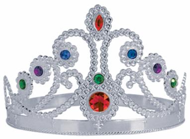 Silver Adjustable Jeweled Plastic Queen Crown