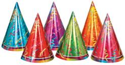 6.5-Inch Prismatic Cone Party Hats, 6-Pack