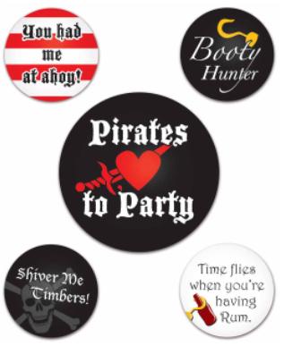 Pirate Party Buttons, 5 Count