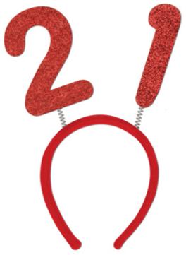 Red Glittered 21st Birthday Bopper Headband