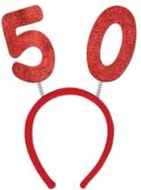 Red Glittered 50th Birthday Bopper Headband