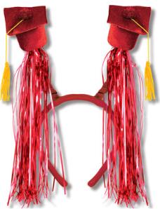 Red Graduation Cap Bopper Headband with Fringe