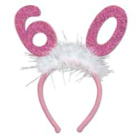 60th Birthday Glittered Bopper Headband with Marabou