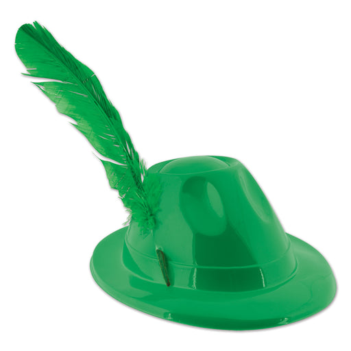 Chapeau tyrolien vert en plastique avec plume