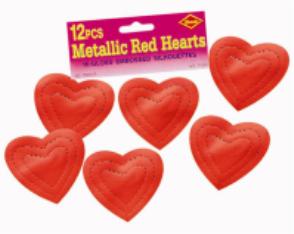 4.5-Inch Metallic Red Hearts, 12-Pack