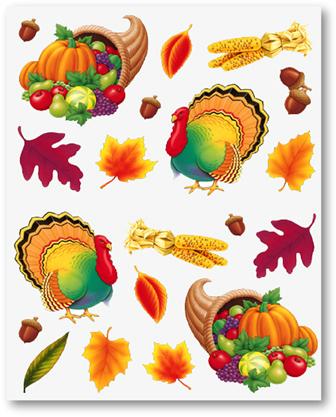 Large Thanksgiving Stickers, 4 Sheets per Pack