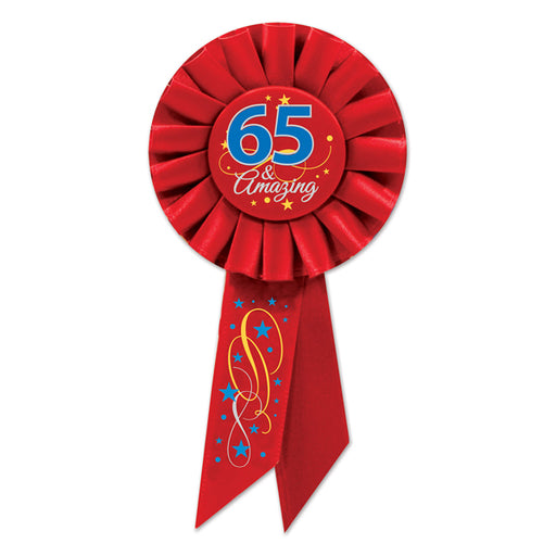 65 & Amazing 65th Birthday Rosette
