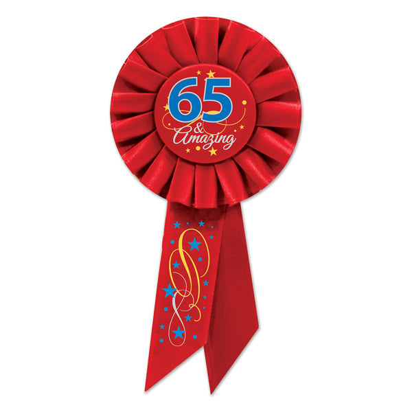 65 & Amazing 65th Birthday Rosette