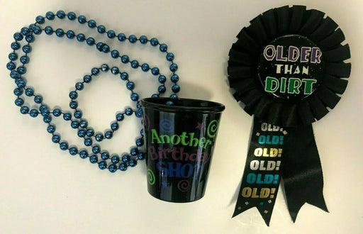 Over the Hill Birthday Set: Bead Necklace, Shot Glass, and Award Ribbon (3/Pk)