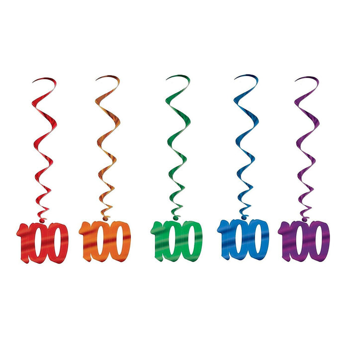 Centennial Celebration Multicolor Dangling Birthday Whirls (5/Pk)