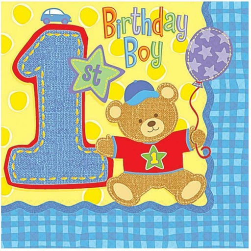 Teddy Bear's First Bash: Hugs & Stitches 1st Birthday Napkins (3/Pk)