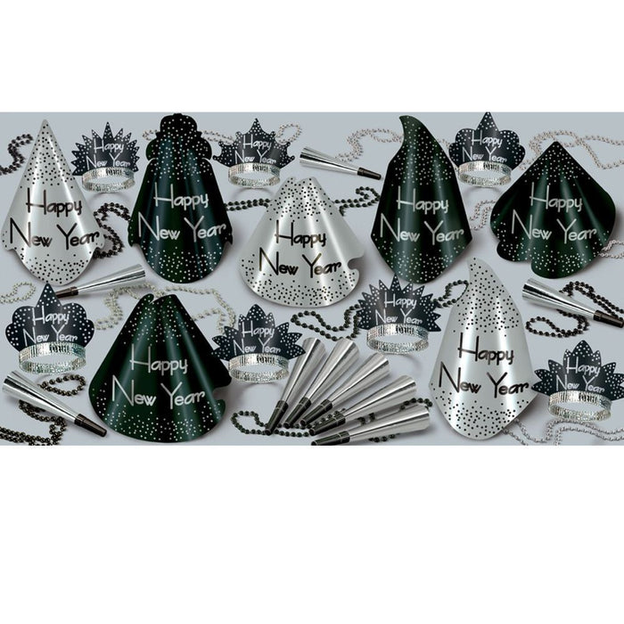 New Year's Eve Party Kit Sparkling Silver for 50 People (1/Pk)