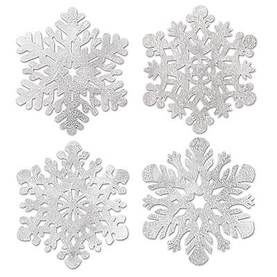 14" Foil Silver Snowflakes - Shimmering Winter Decor (4/Pk)
