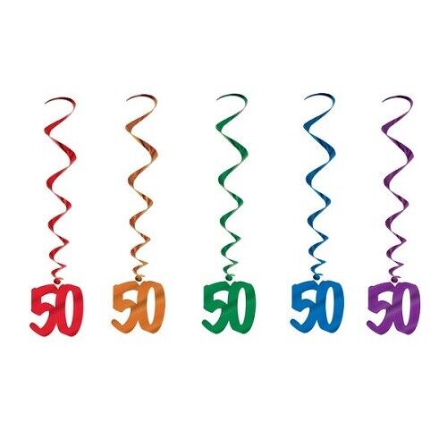 Golden Jubilee Celebration 50th Birthday Dangling Whirls in Multicolor Splendor (5/Pk)