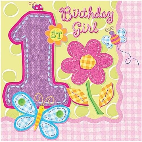 Sweet Celebration: Hugs & Stitches 1st Birthday Girl Napkins (3/Pk)